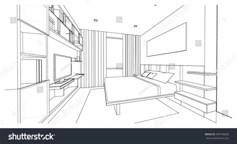 Interior Design Modern Style Bedroom 3d Stock Illustration 490736830