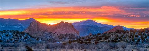 Sunset At Garden Of The Gods With Pikes Peak In The Background