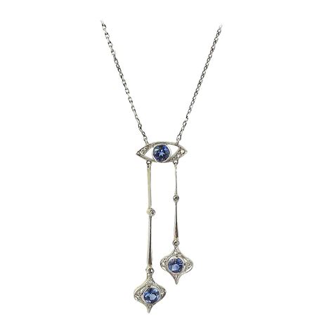 Edwardian Blue Sapphire Diamond Platinum Negligee Necklace From A