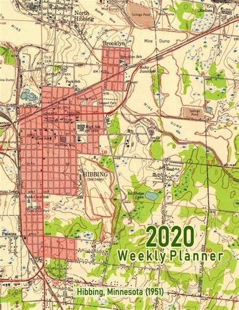 2020 Weekly Planner Hibbing Minnesota 1951 Vintage Topo Map Cover