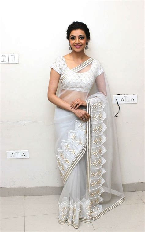 Beautiful South Indian Model Kajal Agarwal In White Saree Kajal