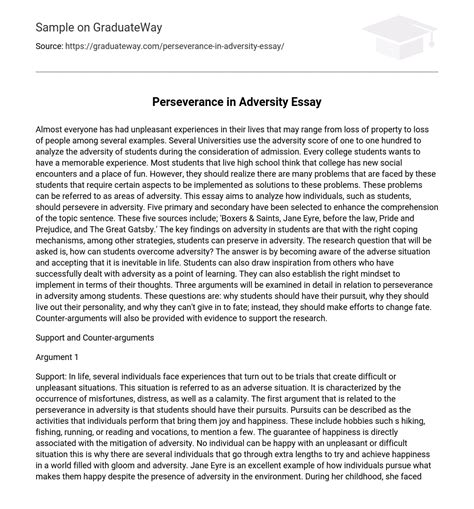 ⇉perseverance In Adversity Argumentative Essay Essay Example Graduateway