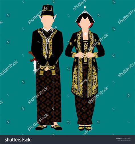 Vektor Stok Javanese Traditional Wedding Couple Character Illustration Tanpa Royalti
