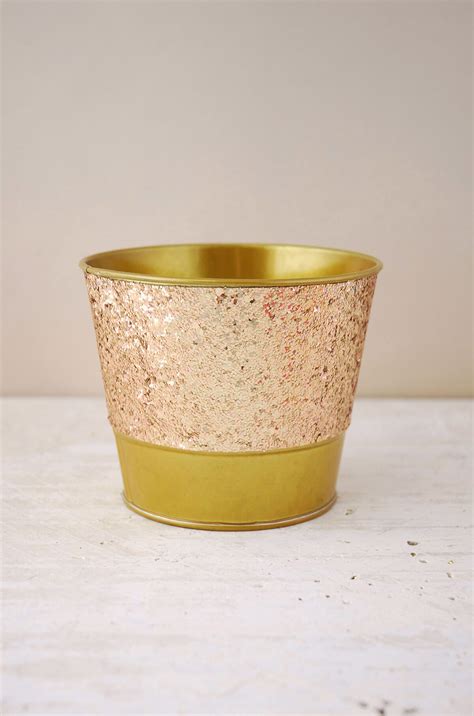 Metal Bucket Glittered Gold 4in