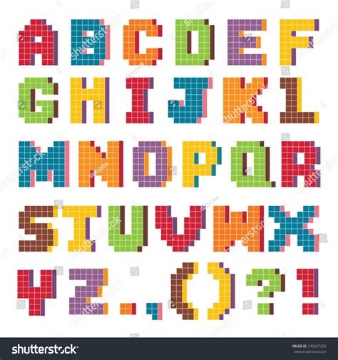 Vector Pixel Art Alphabet Set In Fun Vintage Colors Isolated On White
