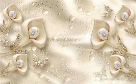 3d Embossed Flower Jewelry Pearls Photo Wallpaper Mural Living Room