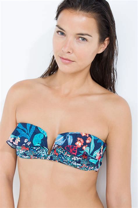 Top de bikini bandeau con estampado tropical Baño Bikini bandeau
