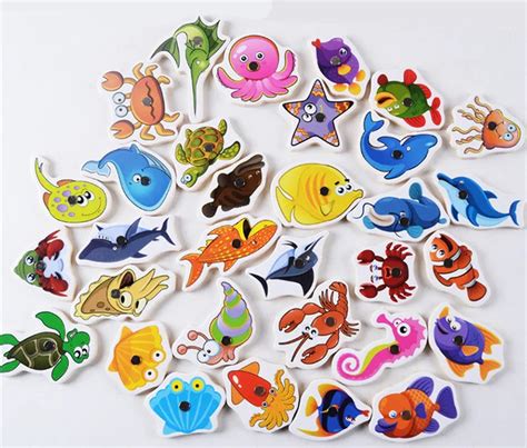 Baby Educational Toys 32pcs Fish Wooden Magnetic Fishing Toy Set Fish