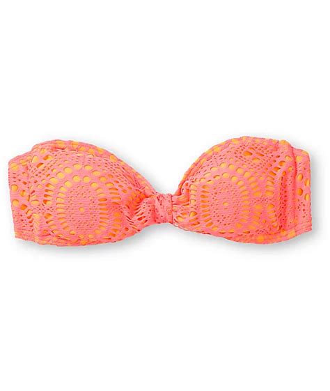 Billabong Harlow Coral Crochet Bandeau Bikini Top Zumiez