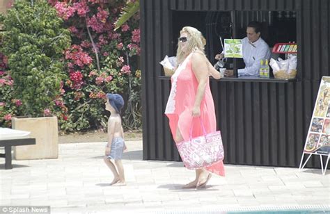 gemma collins shows off her poolside style in pink kaftan as she joins the rest of the towie