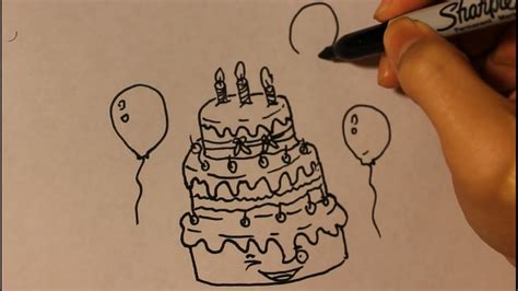 You can also easily draw a cute birthday cake according to the steps below first we draw the frame of two floors of birthday cake, the upper floor is smaller than the floor below. How to draw Cartoon Birthday Cake Step By Step Easy Tutorial| Cute - YouTube
