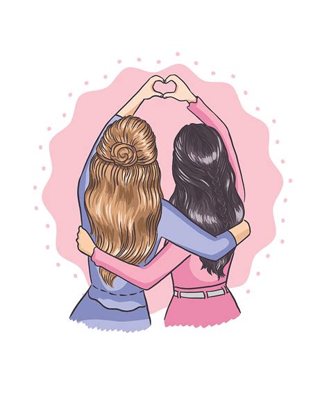 Best Friends Girls Hug Each Other And Form A Heart Digital Art By