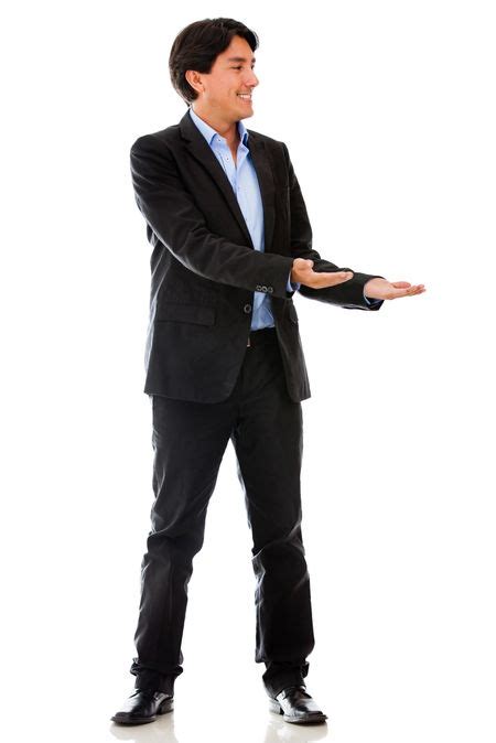 Businessman Holding Something In His Hands Isolated Over A White