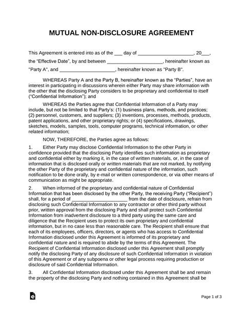 mutual non disclosure agreement template