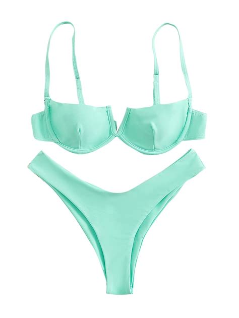 Buy Shein Womens 2 Piece Swimsuit Bikini Set Underwire High Cut Bathing Suit Swimwear Mint