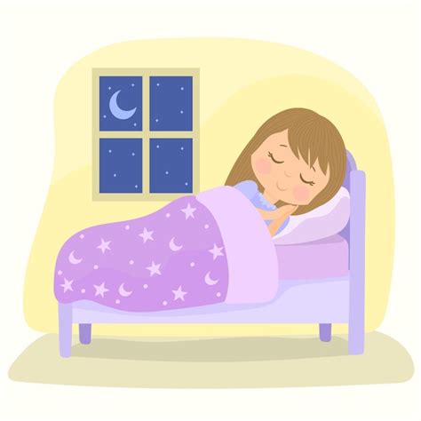 Premium Vector Girl Sleeping At Night Woman Sleep In Bed Under Duvet Cover