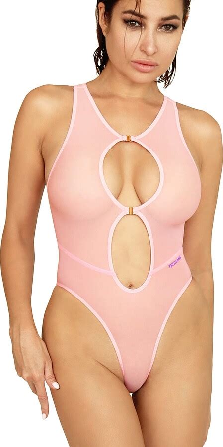 Truhani Sexy See Through High Waisted One Piece Swimsuit Cute High Cut Leg Sheer Bathing Suit