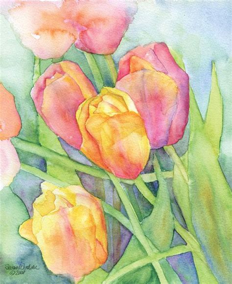 Tulips Watercolor Painting Giclee Print Etsy Watercolor Tulips