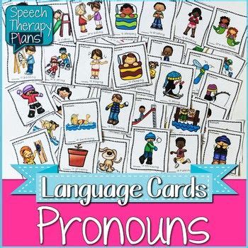 pronoun flash cards action words speech therapy picture cards