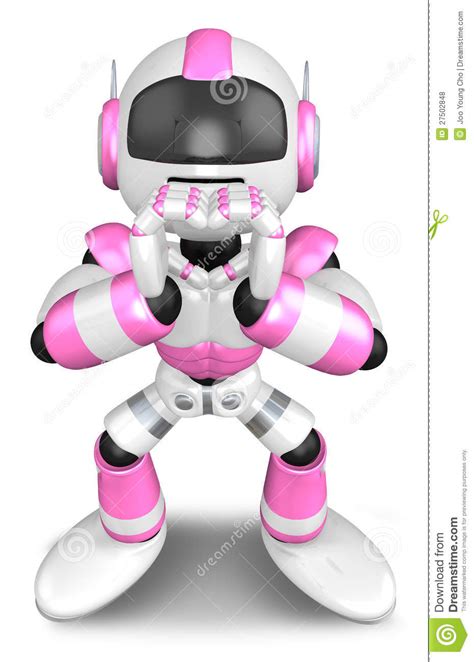 Pink Robot gesture of love stock illustration. Illustration of mobile
