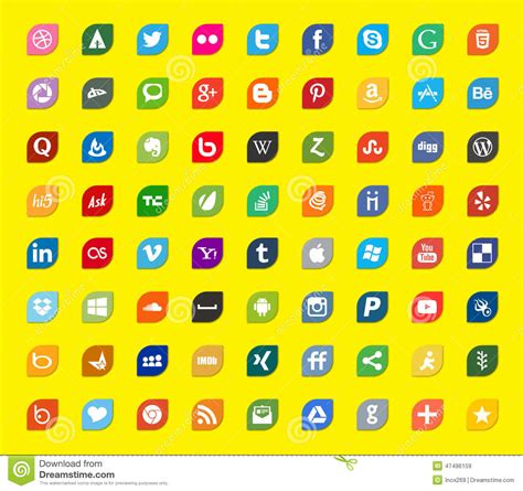 Social Media And Network Color Flat Icons Editorial Stock Image