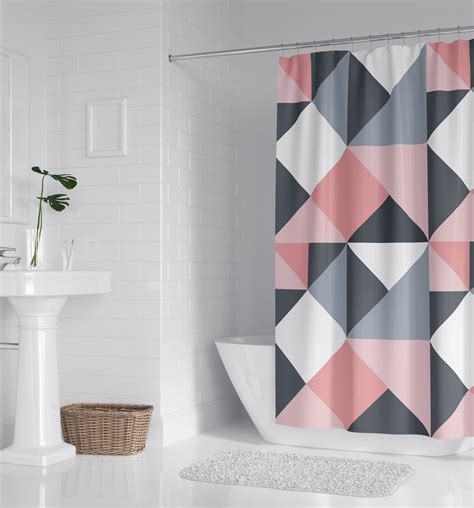 Geometric Shower Curtain Colorful Shapes Abstract Pattern Etsy