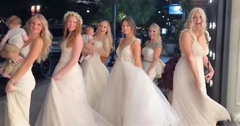 Mom And Daughters Go Viral For Wearing Wedding Dresses To Dinner A