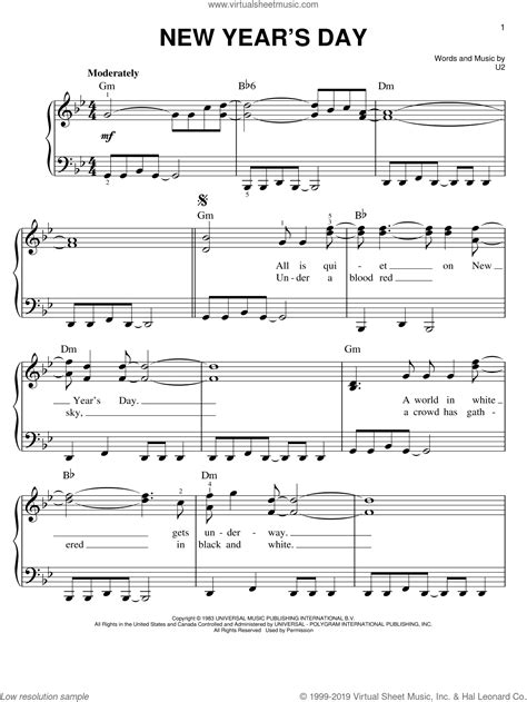 U2 New Years Day Sheet Music For Piano Solo Pdf Interactive