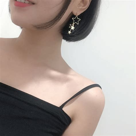 Pinksee Women S Fashion Asymmetric Design Hollow Star Tassel Earrings