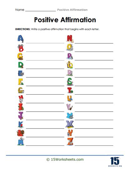 Positive Affirmations Worksheets 15