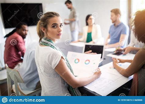 Cheerful Coworkers In Office During Company Meeting Stock Image Image
