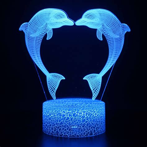 Romantic Double Dolphin 3d Night Light Illusion Led Table Desk Dimmable
