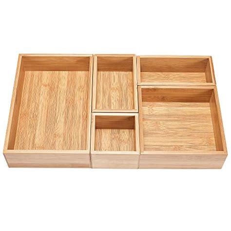 5 Piece Bamboo Drawer Organizer Set Premium Bamboo Storage Box Kit