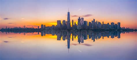 New York City Sunrise Panorama Reflections Stock Photo Image Of