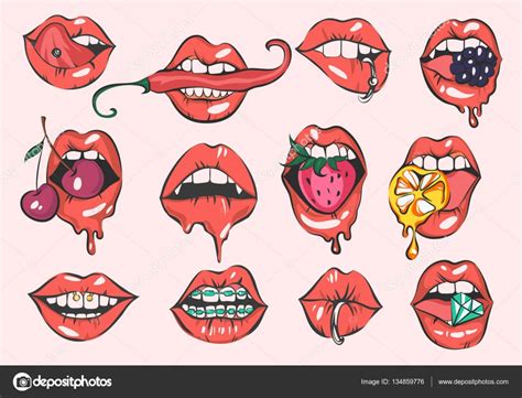 Pop Art Sexy Lips Vector Set Stock Illustration By © 134859776