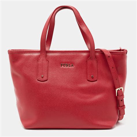 Pre Owned Furla Red Leather Top Zip Tote Modesens