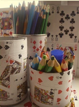 Gently lay a flat card on top of the first two triangles (say, 1 and 2). Tin Can Playing Card Pen Holder · How To Make A Pot ...