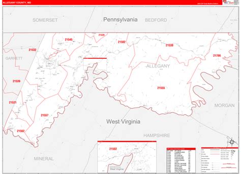 Allegany County Md Zip Code Wall Map Red Line Style By Marketmaps