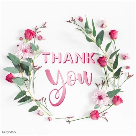 The Words Thank You Are Surrounded By Pink Flowers And Green Leaves On