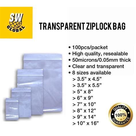 Sg Ziplock Bag Zipper Bag Various Sizes Resealable
