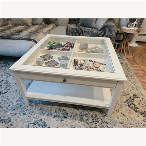 Ikea White Coffee Table With Clear Glass Top And Drawer Aptdeco