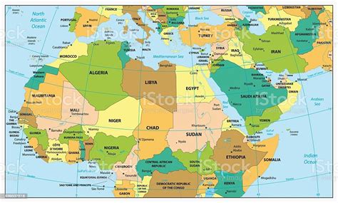 Ilustración De Altamente Detallada Mapa Político Del Norte De África Y