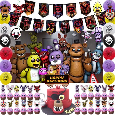 Buy Five Nights At Freddy Party Supplies Birthday Banner Hanging Swirls Cake Topper Cupcake