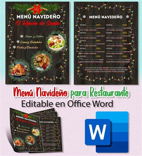 Plantilla para menú de restaurante editable en Word Utilidades Webblog