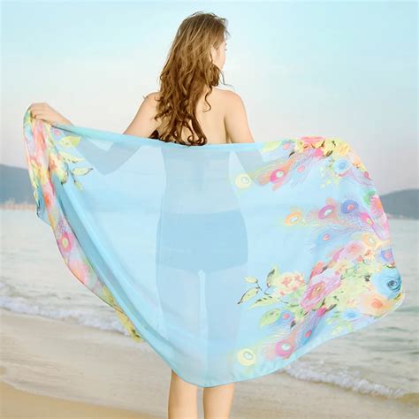 Buy Summer Cover Ups Pareo Sarong Large Size Summer Sheer Woman Shawl Scarves