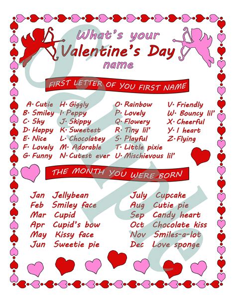 Whats Your Valentines Day Name 8 X 10 With Name Tags Printable
