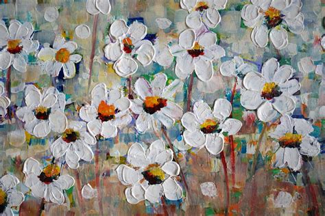 Daisy Abstract Flowers Painting Impasto Oil Painting Large Canvas White