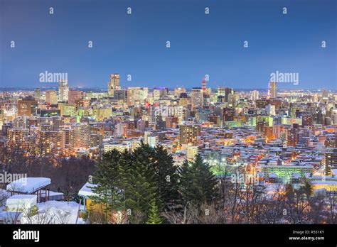 Sapporo Japan Winter Skyline View At Dusk Stock Photo Alamy