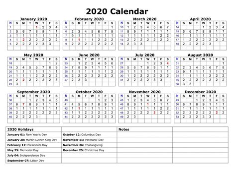 20 Holiday Calendar 2020 Free Download Printable Calendar Templates ️