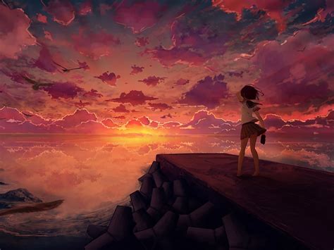1400x1050 Anime Girl Looking At Sky 1400x1050 Resolution Wallpaper Hd